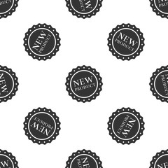 New product label, badge, seal, sticker, tag, stamp icon seamless pattern on white background. Flat design. Vector Illustration
