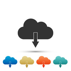 Cloud download icon isolated on white background. Set elements in colored icons. Flat design. Vector Illustration
