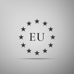 Flag of European Union icon isolated on grey background. EU circle symbol. Waving EU flag. Flat design. Vector Illustration
