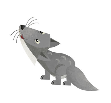 cartoon scene with funny wolf on white background - illustration for children