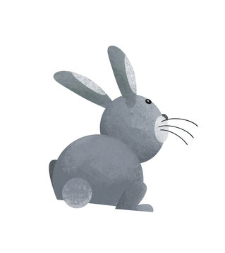 cartoon scene with funny rabbit on white background - illustration for children