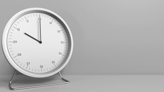 Clock measures one hour from 9:00 till 10:00. 3D animation