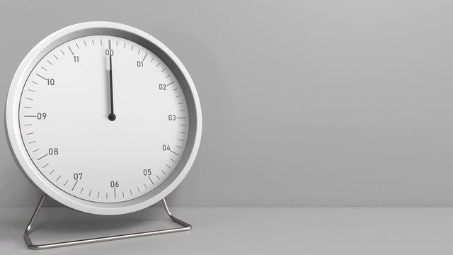 Clock measures one hour from 11:00 till 12:00. 3D animation