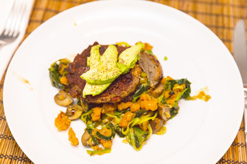 Prepared Meat and Vegetables on White Plate