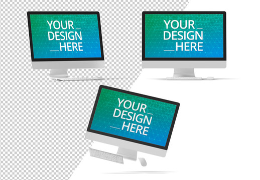 Three Desktop Computers Mockup