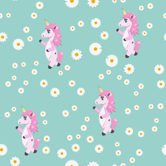 Pink unicorn seamless pattern in fantasy style vector illustration