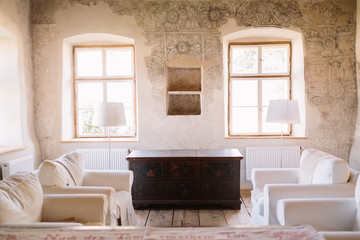 Old house wall and windows made by unknown artist