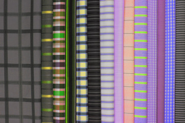 Set different texture cotton colored fabric. Background abstraction of factory textile material