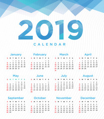 Vector of 2019 new year calendar template Design  with simple background and minimalist concept