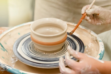 Making of pottery. handicraft. pottery training. technology for the manufacture of clay products