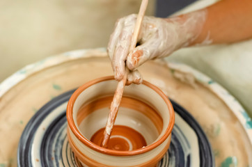 Making of pottery. handicraft. pottery training. technology for the manufacture of clay products