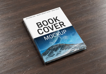 Book Cover on Wooden Surface Mockup