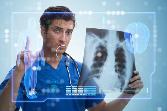 Doctor looking at x-ray image in telehealth concept