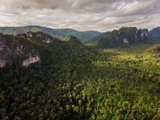 Obraz premium Top View of Rural Road, Path through the green forest and countryside of Thailand, Top view aerial photo from drone
