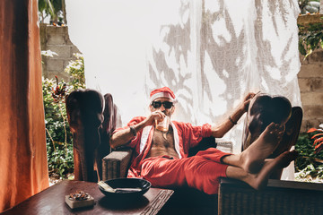 Bad Santa drinking alcohol