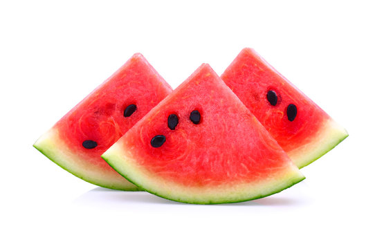 closeup of some pieces of watermelon isolated on white background