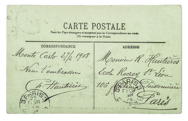 Vintage postcard unreadible handwriting Used paper background