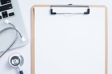 Workplace Of Doctor With Laptop And Stethoscope With Copy Space