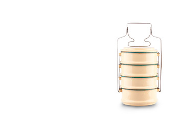 coating steel food carrier tiffin carrier on white background kitchenware object isolated