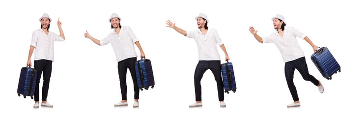 Travel vacation concept with luggage on white
