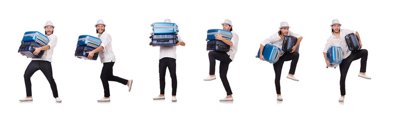 Travel vacation concept with luggage on white