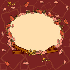 Design business concept Empty copy text for Web banners promotional material mock up template. Wreath Made of Different Color Seeds Leaves and Rolled Cinnamon Vector