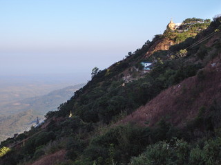 Mon State,Myanmar-March 3, 2012: Kyaiktiyo Pagoda or the Golden Rock in the morning