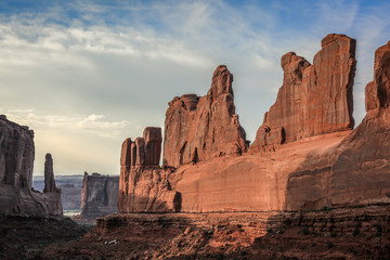 Red sandstone wall at Park Avenue in Arches National Park, Gigant, monumental walls
