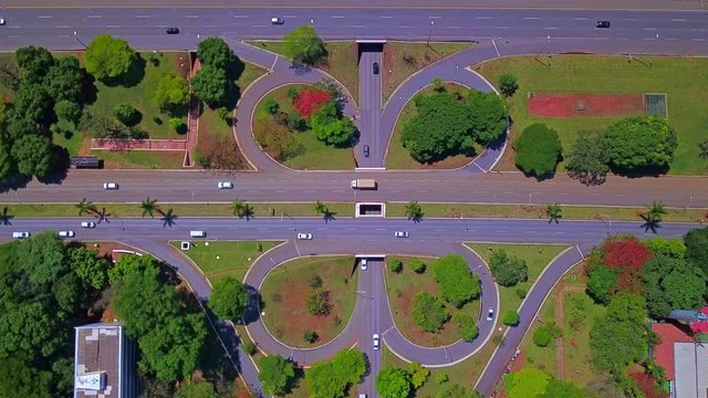 Stationary Overhead Shot of the Unique Traffic System of Loops and Interstates in Brasilia Brazil