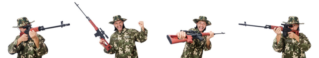 Fototapeta premium Soldier with weapons isolated on white