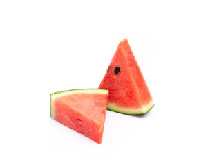 Closeup watermelon slice isolated on white background.