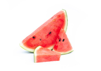 Closeup watermelon slice isolated on white background.
