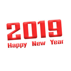 2019 Happy New Year Red-White Stamp Text on white backgroud