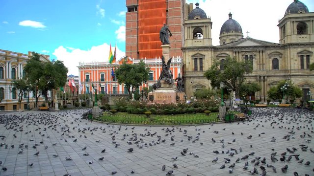 View of Bolivian Metropolitan Cathedral in the Plaza Murillo and Government Palace a Downtown Landmark in La Paz South America