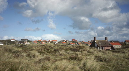 Holiday homes in the dunes on the Dutch Island of Terschelling in winter