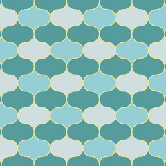 Turkish Mosque Window Vector Seamless Pattern. Ramadan mubarak muslim background. Traditional ramadan kareem mosque pattern with gold grid mosaic. Islamic window grid design of lantern shapes tiles. © milezaway