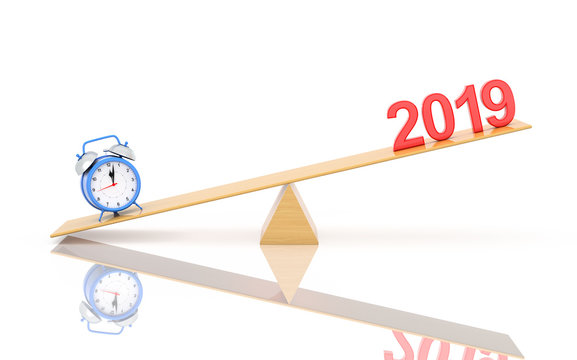New Year 2019 with Alarm clock - 3D Rendered Image