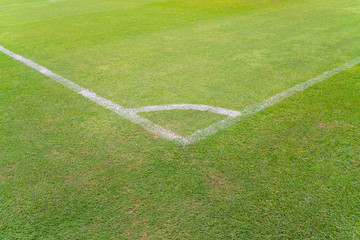 Obraz premium Conner of football field with green grass. Corner of soccer pitch,soccer field green grass 