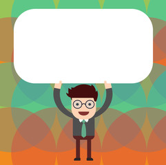 Design business concept Business ad for website promotion banners empty social media ad. Man Standing Holding Above his Head Blank Rectangular Colored Board