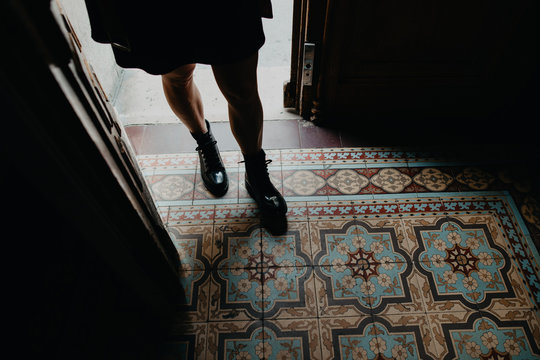 beautiful hidraulic tiles on a parisian dorway