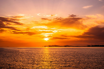 Colorful ocean beach sunset.