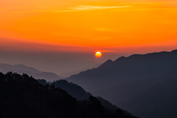 Scenery where morning sunrise over mountain
