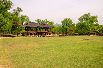 Fototapeta na wymiar Wanwoljeong pavilion at the Gwanghanlluwon in Namwon-si, Republic of korea.