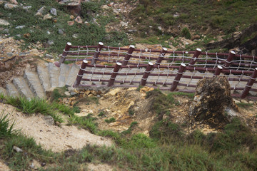 Aerial view of rock outdoor staircase on mountain