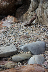Small and big rubble rock pebble on mountain scene