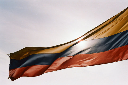 Flag of Colombia flying on the wind
