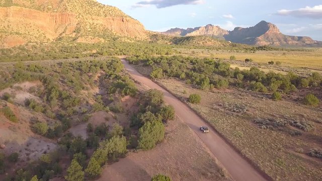Drone shots from Zion National Park, Drone doing Chase\Follow shot of a Jeep 4WD