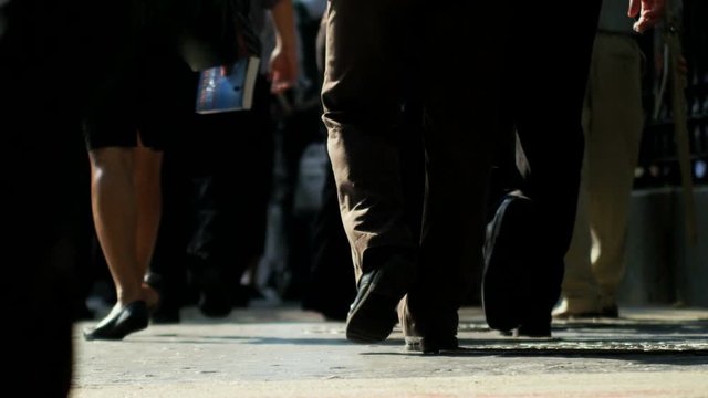 New Yorkers and tourists on Downtown busy city streets Manhattan America 