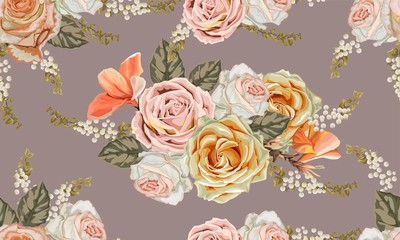 Rose seamless pattern retro styles