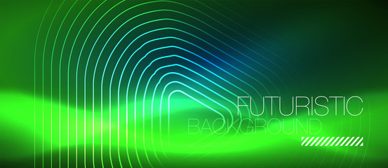 Neon glowing techno lines, hi-tech futuristic abstract background template with geometric shapes